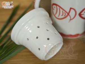Bộ cốc sứ lọc trà men bóng vẽ cá đỏ, 300ml