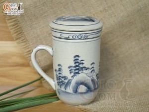 Bộ cốc sứ lọc trà men bóng vẽ cảnh sơn thủy, 300ml