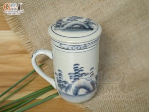 Bộ cốc sứ lọc trà men bóng vẽ cảnh sơn thủy, 300ml