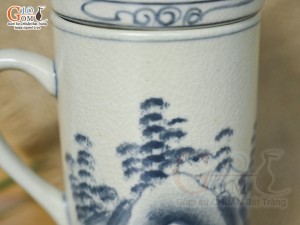 Bộ cốc sứ lọc trà men bóng vẽ cảnh sơn thủy, 300ml