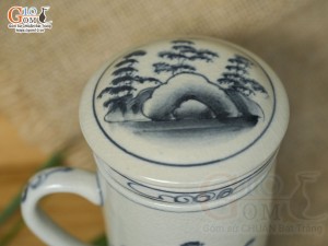 Bộ cốc sứ lọc trà men bóng vẽ cảnh sơn thủy, 300ml