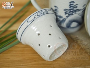 Bộ cốc sứ lọc trà men bóng vẽ cảnh sơn thủy, 300ml