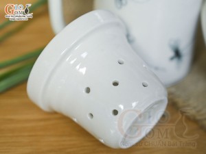 Bộ cốc sứ lọc trà men bóng vẽ chuồn kim, 300ml