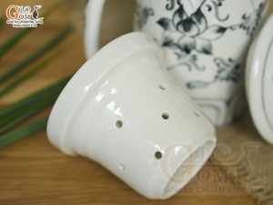 Bộ cốc sứ lọc trà men bóng vẽ hoa Sen đen, 300ml