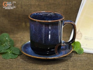 Bộ cốc sứ men hoả biến xanh đá, đường kính 8cm