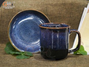 Bộ cốc sứ men hoả biến xanh đá, đường kính 8cm