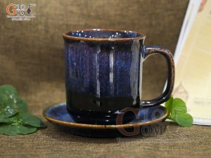 Bộ cốc sứ men hoả biến xanh đá, đường kính 8cm