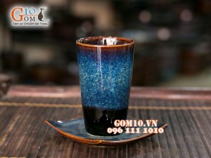 Bộ cốc tròn cao chân thon men hỏa biến 12cm