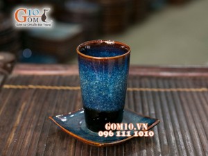 Bộ cốc tròn cao chân thon men hỏa biến 12cm