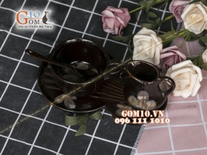 Bộ cà phê men màu - khay tròn