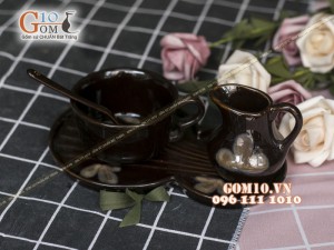 Bộ cà phê men màu - khay tròn