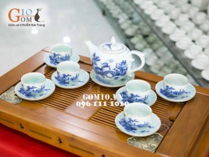 Bộ dáng bưởi men lam cổ, cảnh sơn thủy kẻ chỉ vàng kim