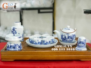 Bộ dáng vại men lam cổ, cảnh trúc lâm thất hiền, đủ phụ kiện