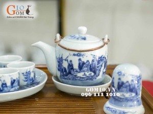 Bộ dáng vại men lam cổ, cảnh trúc lâm thất hiền, đủ phụ kiện