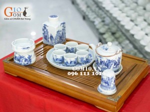 Bộ dáng vại men lam cổ, cảnh trúc lâm thất hiền, đủ phụ kiện