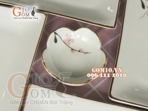 Bộ đĩa chữ nhật men kem vẽ hoa Đào phai