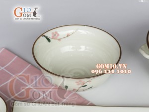 Bộ đĩa chữ nhật men kem vẽ hoa Đào phai