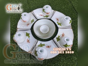 Bộ đĩa Cuồn Thư vẽ Sen Đỏ