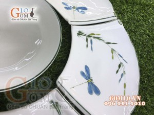 Bộ đĩa Cuốn Thư men kem vẽ Trúc Chuồn