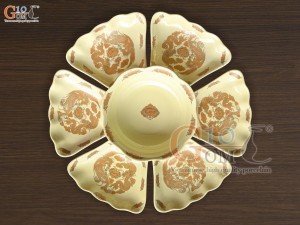 Bộ đĩa hoa mặt trời họa tiết Rồng Phúc Lộc Thọ vàng kim 7 chi tiết, đường kính 40cm