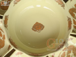 Bộ đĩa hoa mặt trời họa tiết Rồng Phúc Lộc Thọ vàng kim 7 chi tiết, đường kính 40cm