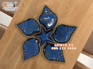 Bộ đĩa Thế Giới Đại Dương men hỏa biến xanh đá, 6 chi tiết