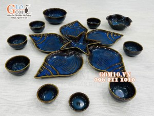 Bộ đĩa Thế Giới Đại Dương men hỏa biến xanh đá, đầy đủ chi tiết