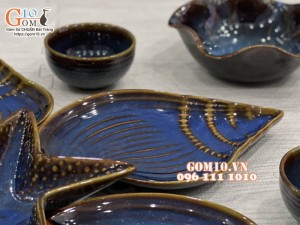 Bộ đĩa Thế Giới Đại Dương men hỏa biến xanh đá, đầy đủ chi tiết