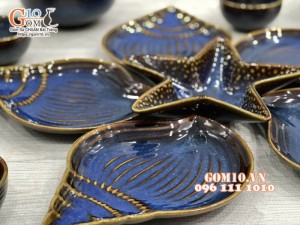 Bộ đĩa Thế Giới Đại Dương men hỏa biến xanh đá, đầy đủ chi tiết