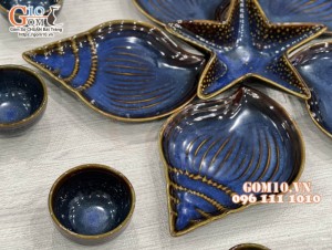 Bộ đĩa Thế Giới Đại Dương men hỏa biến xanh đá, đầy đủ chi tiết