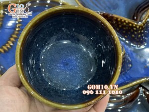 Bộ đĩa Thế Giới Đại Dương men hỏa biến xanh đá, đầy đủ chi tiết