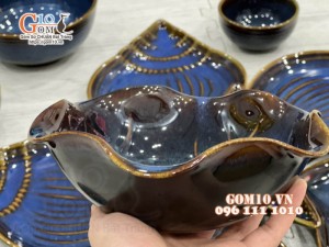 Bộ đĩa Thế Giới Đại Dương men hỏa biến xanh đá, đầy đủ chi tiết