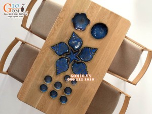 Bộ đĩa Thế Giới Đại Dương men hỏa biến xanh đá, đầy đủ chi tiết