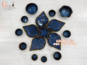 Bộ đĩa Thế Giới Đại Dương men hỏa biến xanh đá, đầy đủ chi tiết