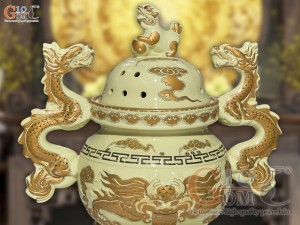 Bộ đỉnh hạc họa tiết Rồng Phúc Lộc Thọ vàng kim, cao 60cm