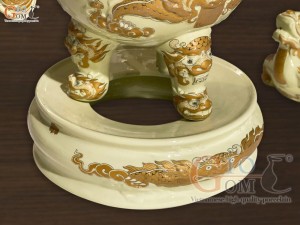 Bộ đỉnh hạc họa tiết Rồng Phúc Lộc Thọ vàng kim, cao 60cm