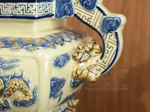 Bộ đỉnh hạc men hoàng tộc đắp nổi Rồng Phúc Mãn, cao 52cm