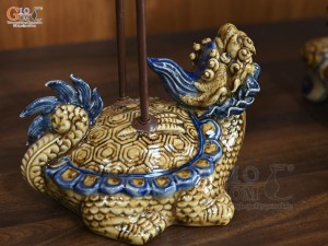 Bộ đỉnh hạc men hoàng tộc đắp nổi Rồng Phúc Mãn, cao 52cm