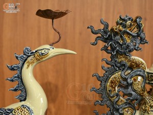 Bộ đỉnh hạc men hoàng tộc, đỉnh cao 45cm, hạc cao 54cm