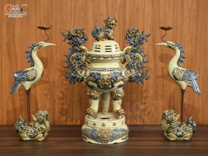 Bộ đỉnh hạc men hoàng tộc, đỉnh cao 60cm, hạc cao 56cm (Cả Chân Kê)