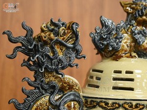 Bộ đỉnh hạc men hoàng tộc, đỉnh cao 60cm, hạc cao 56cm (Cả Chân Kê)