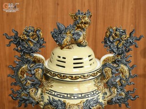 Bộ đỉnh hạc men hoàng tộc, đỉnh cao 60cm, hạc cao 56cm (Cả Chân Kê)