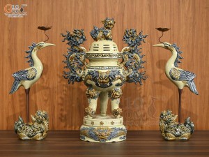 Bộ đỉnh hạc men hoàng tộc, đỉnh cao 60cm, hạc cao 56cm (Cả Chân Kê)