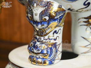 Bộ đỉnh hạc men lam cao cấp vẽ vàng ,  đỉnh cao 47cm cả chân kê