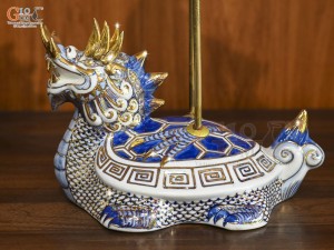 Bộ đỉnh hạc men lam cao cấp vẽ vàng ,  đỉnh cao 47cm cả chân kê