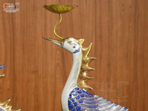 Bộ đỉnh hạc men lam cao cấp vẽ vàng ,  đỉnh cao 47cm cả chân kê