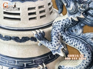 Bộ đỉnh hạc men rạn cổ đắp nổi chân đồng, 55cm