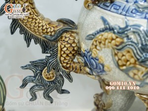 Bộ đỉnh hạc men rạn đắp nổi 50cm (Cả chân kê)