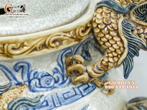 Bộ đỉnh hạc men rạn đắp nổi 50cm (Cả chân kê)