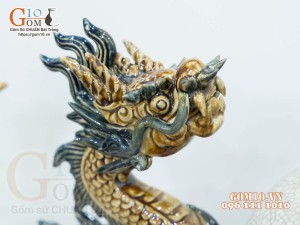 Bộ đỉnh hạc men rạn đắp nổi 50cm (Cả chân kê)